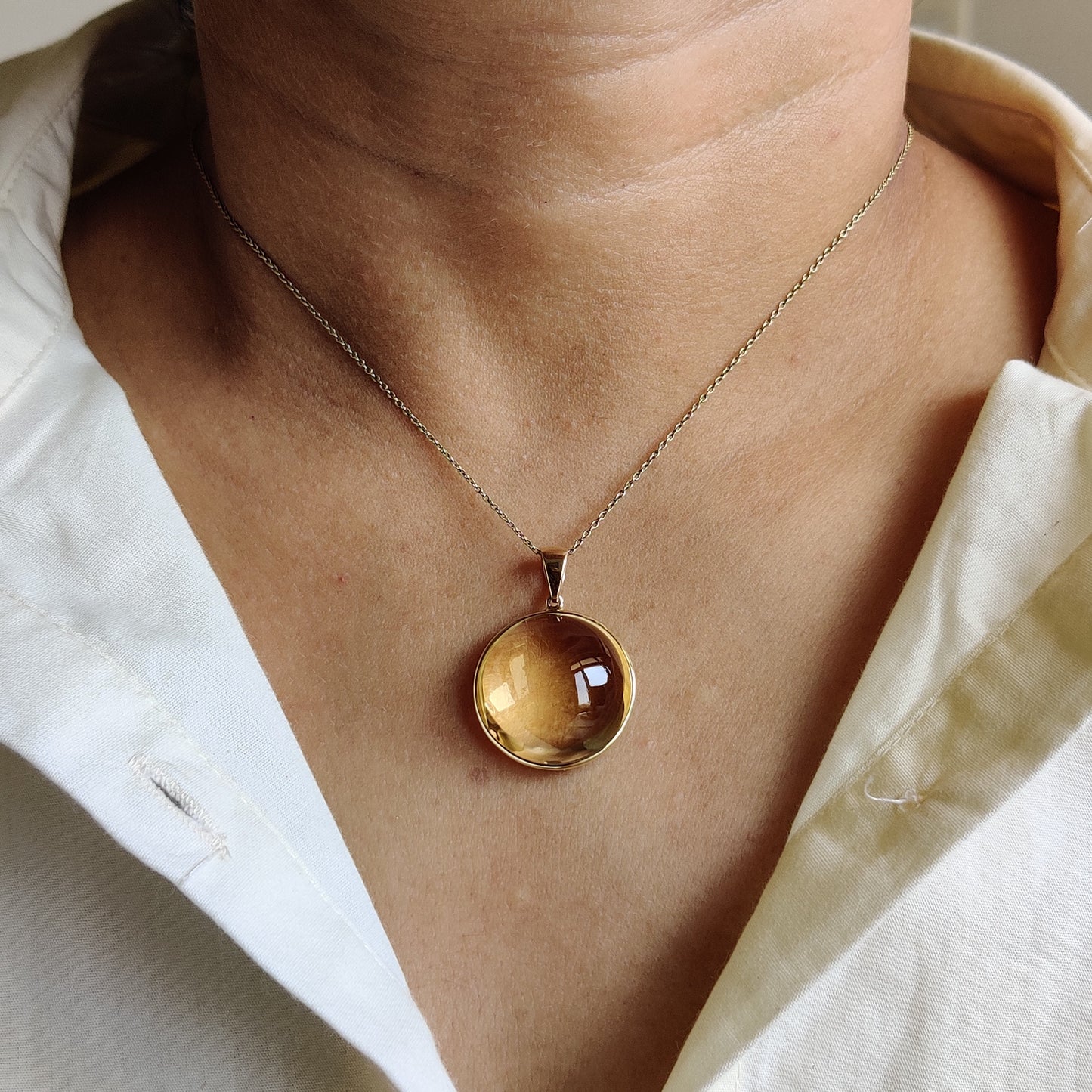 Natural Citrine Pendant, 14K Solid Yellow Gold Citrine Pendant, Round Bezel Pendant, November Birthstone, Christmas Gift, Citrine Jewelry