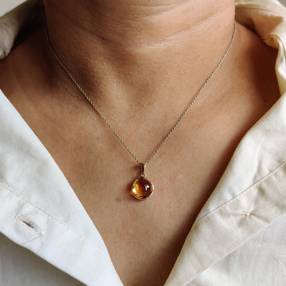 Natural Citrine Pendant, 14K Solid Gold Citrine Pendant, Citrine Round Bezel Pendant, November Birthstone, Christmas Gift, Citrine Jewelry