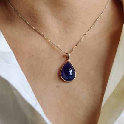 Natural Tanzanite Pendant, 14K Solid Gold Tanzanite Pendant, Yellow Gold Pear Shape Bezel Pendant, Tanzanite Jewelry, December Birthstone