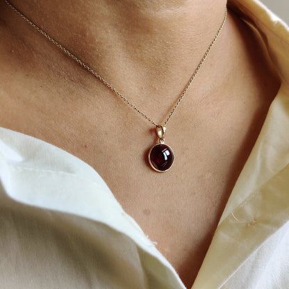 Natural Garnet Pendant, 14K Solid Gold Garnet Pendant, Solid Gold Pendant Necklace, January Birthstone, Christmas Gift, Garnet Jewelry