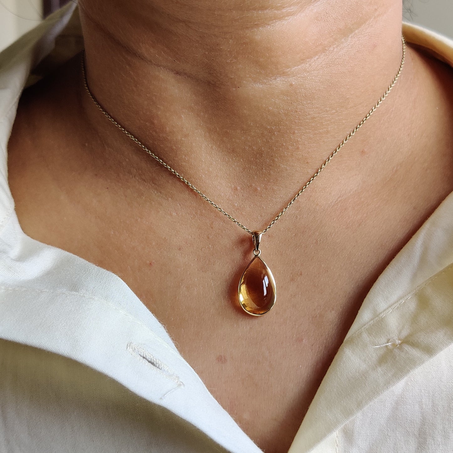 Natural Citrine Pendant, 14K Solid Gold Citrine Pendant, Solid Gold Pear Bezel Pendant, November Birthstone, Citrine Jewelry, Christmas Gift