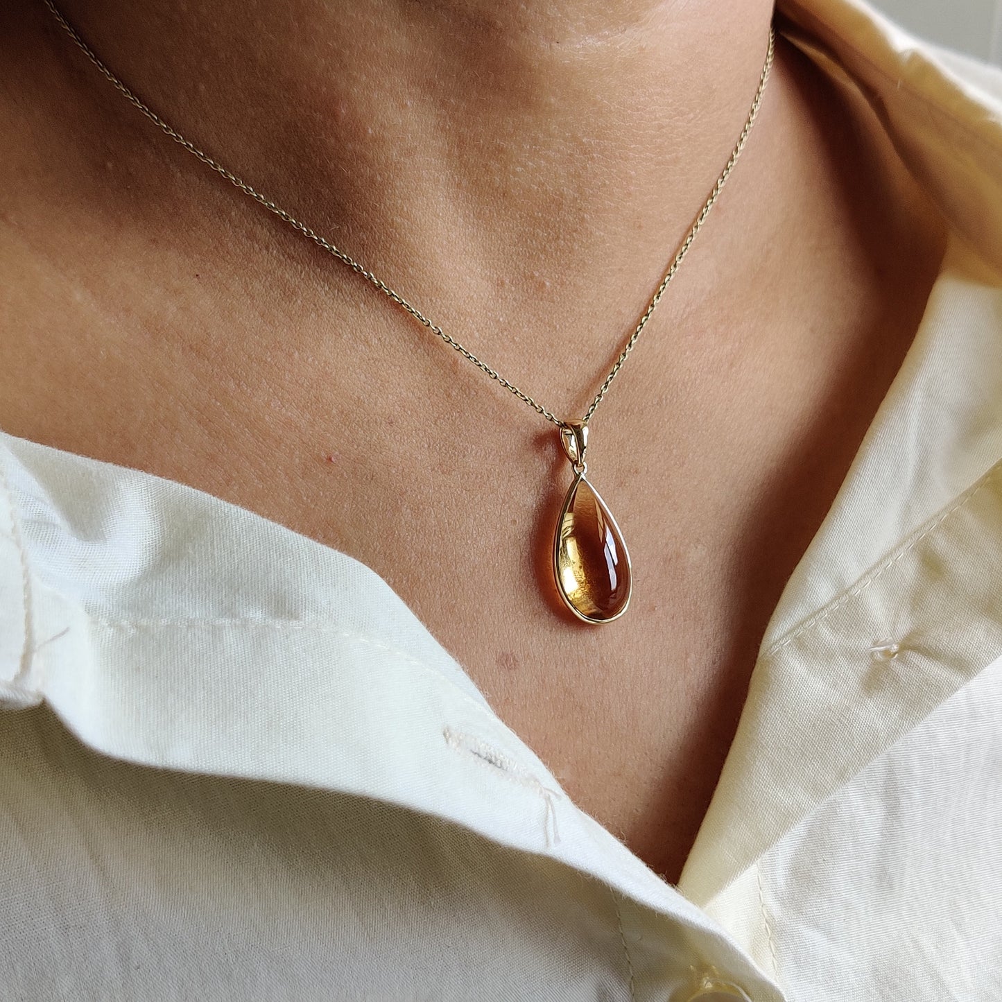 Natural Citrine Pendant, 14K Solid Gold Citrine Pendant, Solid Gold Bezel Pendant, November Birthstone, Christmas Gift, Citrine Jewelry