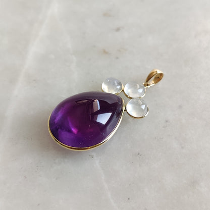 Natural Purple Amethyst & Rainbow Moonstone Pendant, 14K Solid Yellow Gold Amethyst Moonstone Pendant, February Birthstone, Christmas  Gift