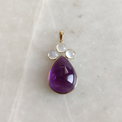 Natural Purple Amethyst & Rainbow Moonstone Pendant, 14K Solid Yellow Gold Amethyst Moonstone Pendant, February Birthstone, Christmas  Gift