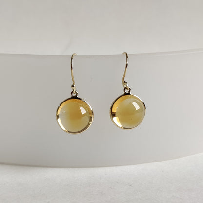 Pendientes de citrino en oro de 14 quilates, pendientes con bisel de citrino natural, pendientes de oro amarillo macizo de 14 quilates, piedra natal de noviembre, pendientes colgantes, regalo de Navidad