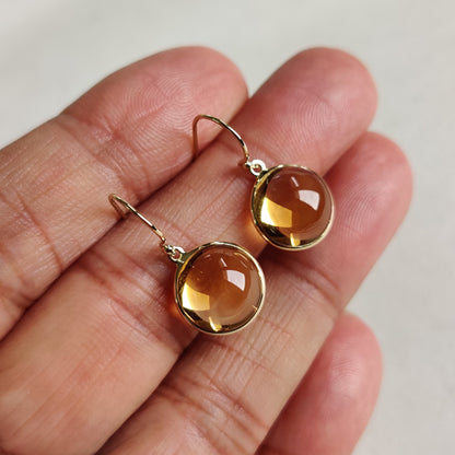 Pendientes de citrino en oro de 14 quilates, pendientes con bisel de citrino natural, pendientes de oro amarillo macizo de 14 quilates, piedra natal de noviembre, pendientes colgantes, regalo de Navidad