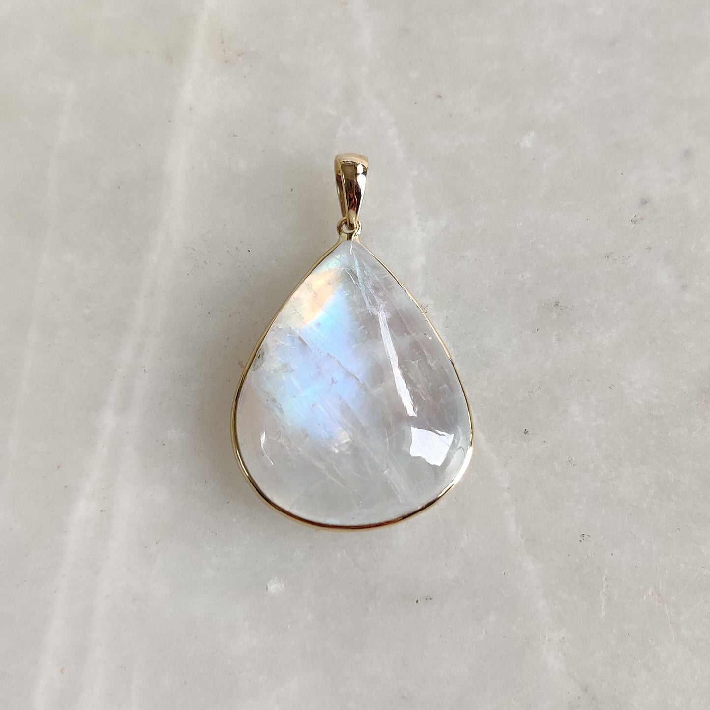 Natural Rainbow Moonstone Necklace, 14K Solid Gold Moonstone Pendant, Yellow Gold Necklace Pendant, Blue Moonstone Jewelry, June Birthstone