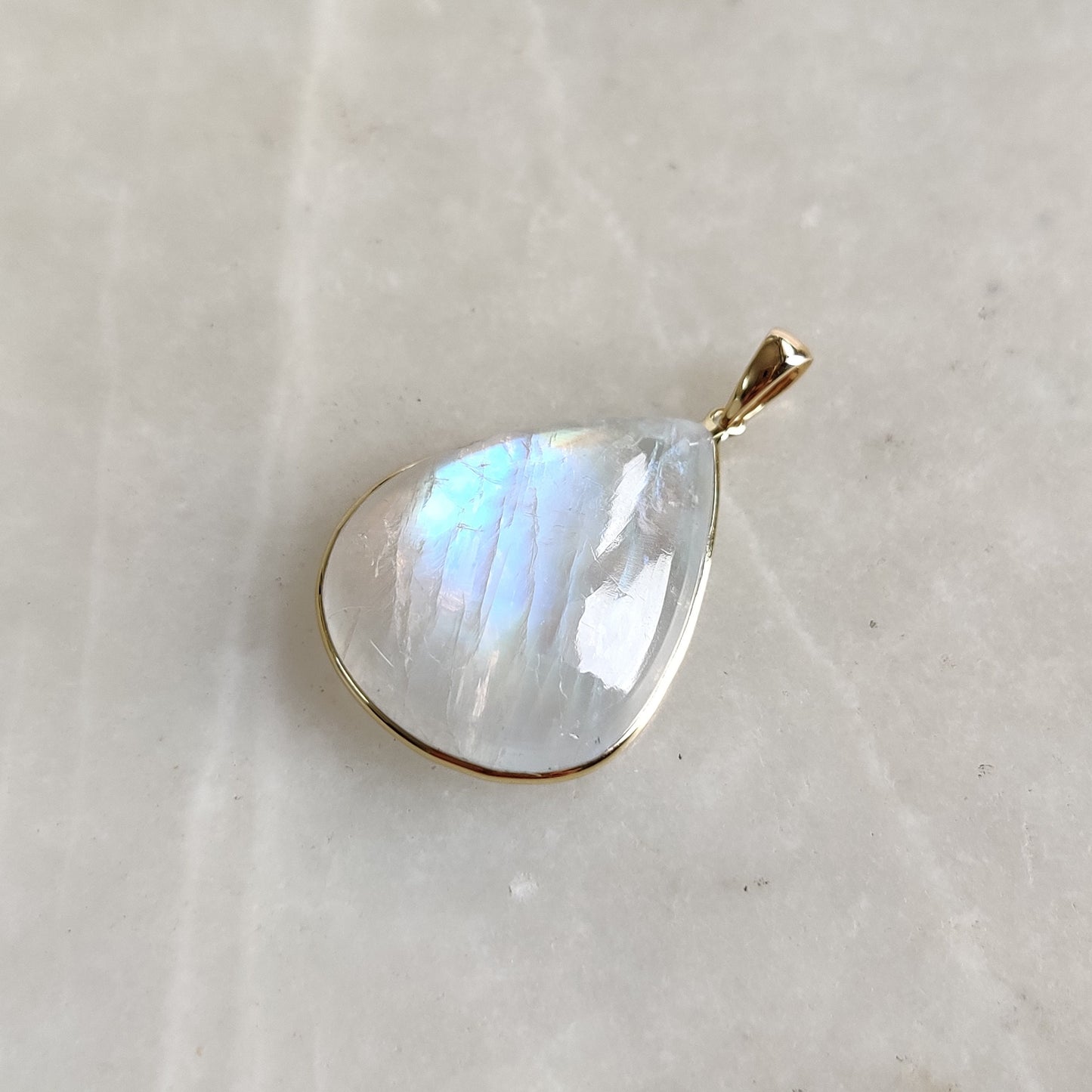 Natural Rainbow Moonstone Necklace, 14K Solid Gold Moonstone Pendant, Yellow Gold Necklace Pendant, Blue Moonstone Jewelry, June Birthstone