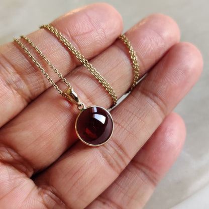 Natural Garnet Pendant, 14K Solid Gold Garnet Pendant, Solid Gold Pendant Necklace, January Birthstone, Christmas Gift, Garnet Jewelry