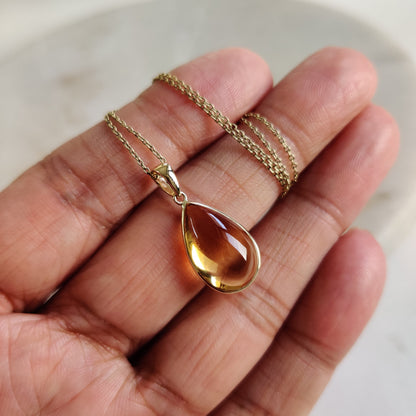 Natural Citrine Pendant, 14K Solid Gold Citrine Pendant, Solid Gold Pear Bezel Pendant, November Birthstone, Citrine Jewelry, Christmas Gift