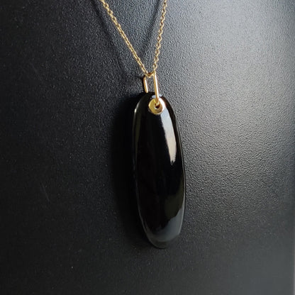 Natural Black Onyx Pendant, 14K Solid Yellow Gold Onyx Pendant, December Birthstone Pendant, Black Onyx Jewelry, Birthday Present