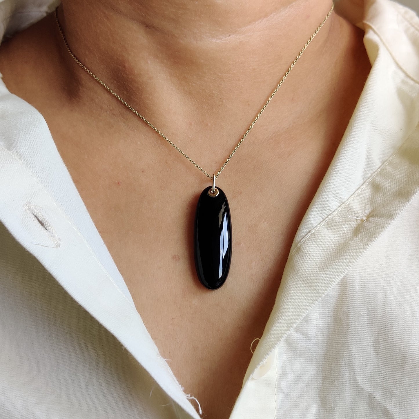 Natural Black Onyx Pendant, 14K Solid Yellow Gold Onyx Pendant, December Birthstone Pendant, Black Onyx Jewelry, Birthday Present