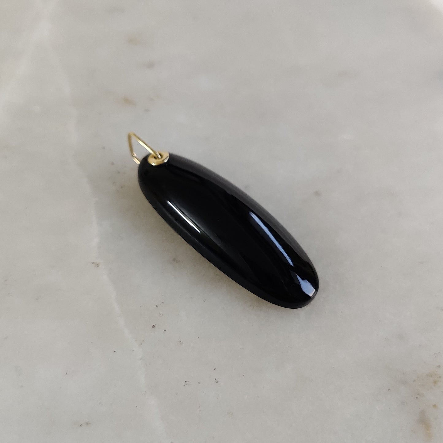 Natural Black Onyx Pendant, 14K Solid Yellow Gold Black Onyx Pendant, December Birthstone Pendant, Christmas Present, Onyx Jewelry