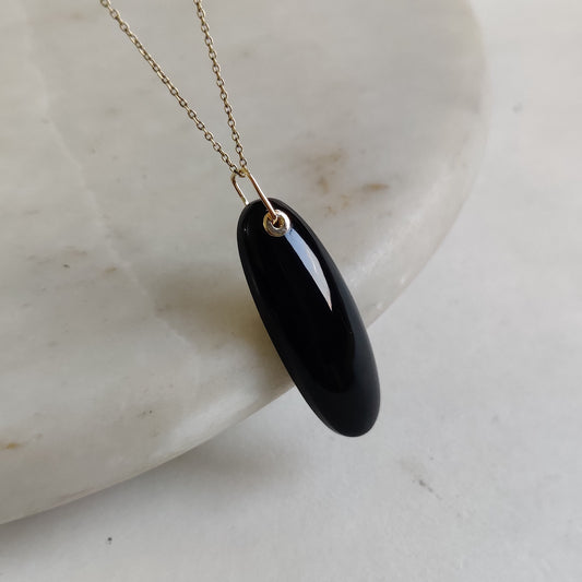 Natural Black Onyx Pendant, 14K Solid Yellow Gold Black Onyx Pendant, December Birthstone Pendant, Christmas Present, Onyx Jewelry