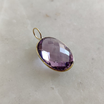 Natural Pink Amethyst Pendant, 14K Solid Yellow Gold Pink Amethyst Pendant, February Birthstone, Christmas Present, Pink Amethyst Jewelry