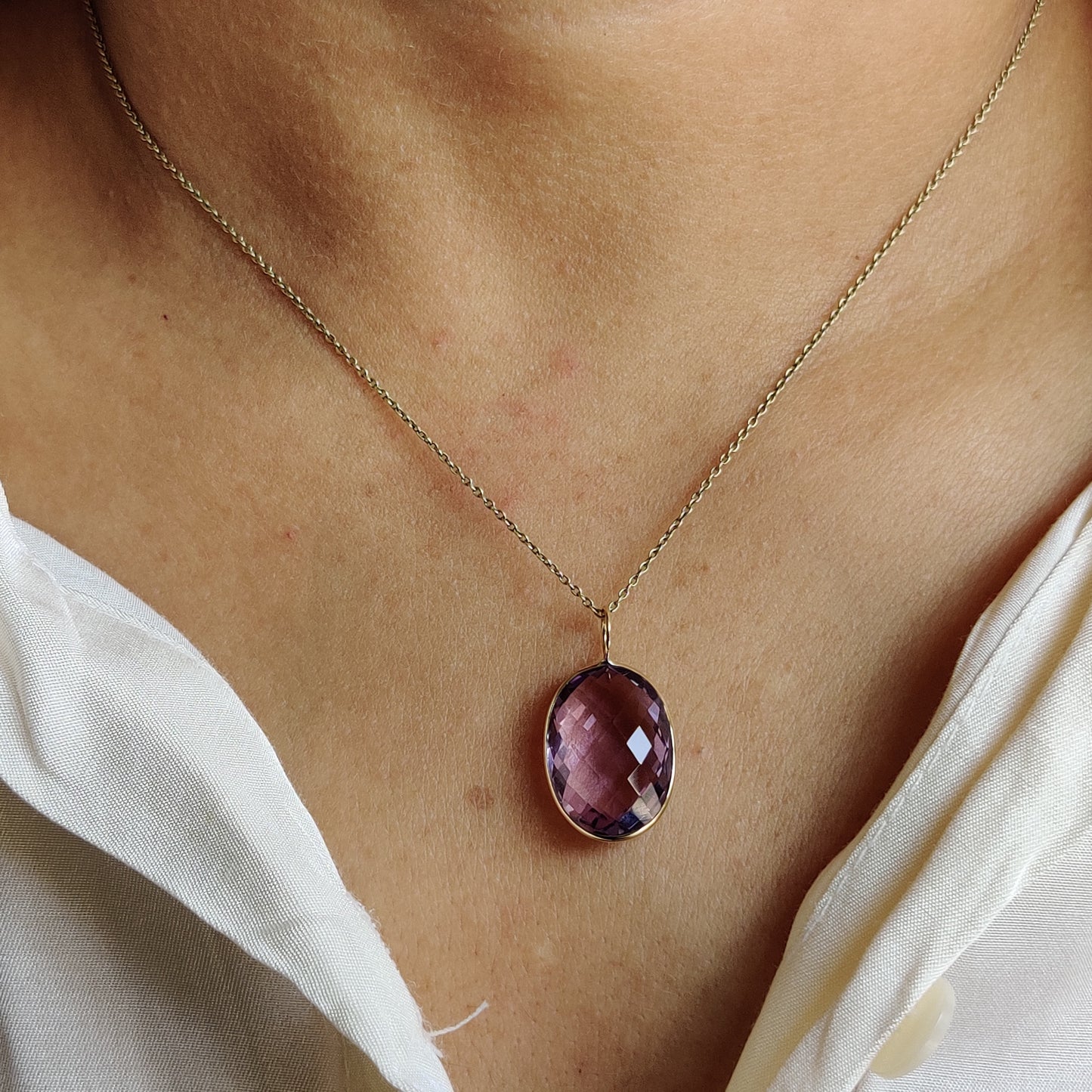 Natural Pink Amethyst Pendant, 14K Solid Yellow Gold Pink Amethyst Pendant, February Birthstone, Christmas Present, Pink Amethyst Jewelry