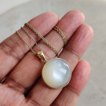 Natural White Moonstone Pendant, 14K Solid Yellow Gold Moonstone Pendant, June Birthstone, Christmas Gift, Bezel Pendant, Moonstone Jewelry