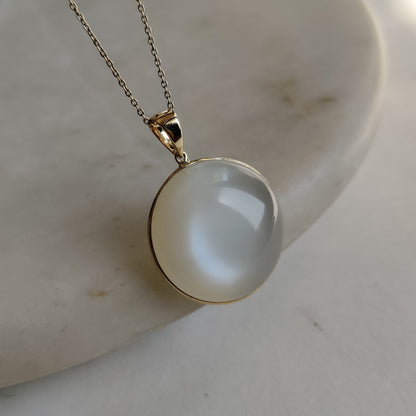 Natural White Moonstone Pendant, 14K Solid Yellow Gold White Moonstone Pendant, June Birthstone, Valentine Gift, White Moonstone Jewelry