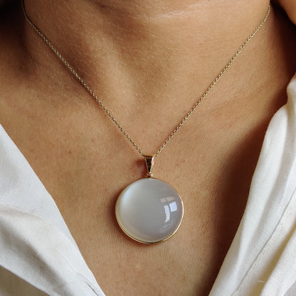 Natural White Moonstone Pendant, 14K Solid Yellow Gold White Moonstone Pendant, June Birthstone, Valentine Gift, White Moonstone Jewelry