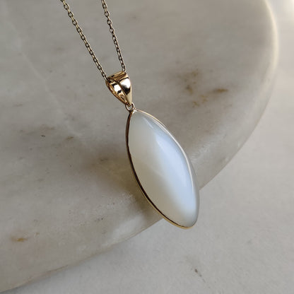 Natural White Moonstone Pendant, 14K Solid Yellow Gold White Moonstone Pendant, June Birthstone, Anniversary Gift, White Moonstone Jewelry