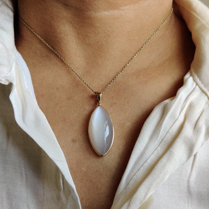 Natural White Moonstone Pendant, 14K Solid Yellow Gold White Moonstone Pendant, June Birthstone, Anniversary Gift, White Moonstone Jewelry