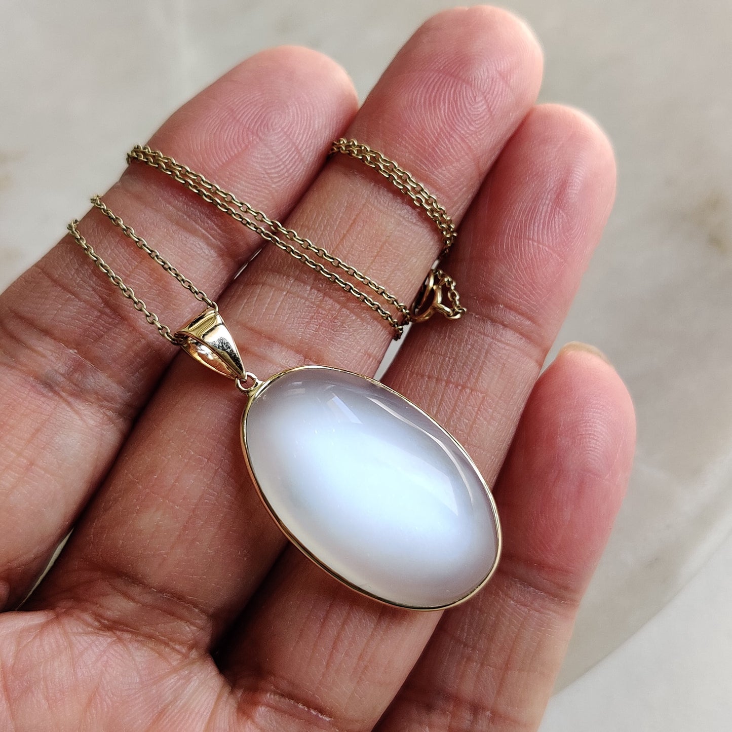 Natural White Moonstone Pendant, 14K Solid Yellow Gold White Moonstone Pendant, June Birthstone, Christmas Gift, White Moonstone Jewelry