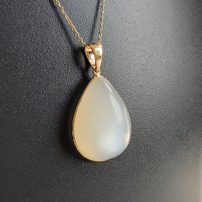 Natural White Moonstone Pendant, 14K Solid Yellow Gold Moonstone Pendant, Solid Gold Pendant Necklace, June Birthstone, Christmas Gift