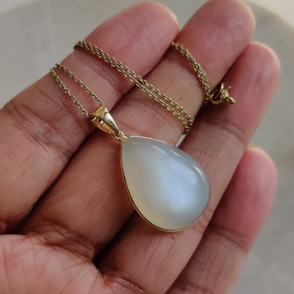 Natural White Moonstone Pendant, 14K Solid Yellow Gold Moonstone Pendant, Solid Gold Pendant Necklace, June Birthstone, Christmas Gift