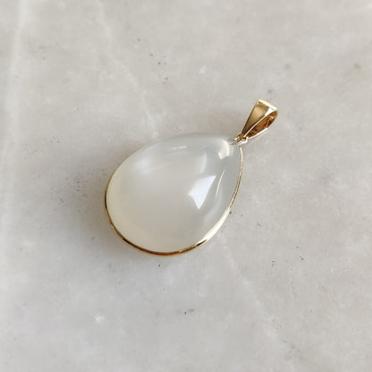 Natural White Moonstone Pendant, 14K Solid Yellow Gold Moonstone Pendant, Solid Gold Pendant Necklace, June Birthstone, Christmas Gift