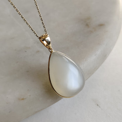 Natural White Moonstone Pendant, 14K Solid Yellow Gold Moonstone Pendant, Solid Gold Pendant Necklace, June Birthstone, Christmas Gift