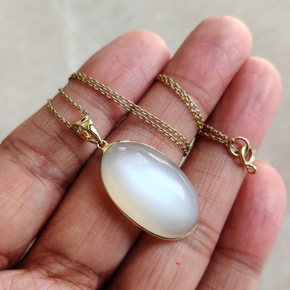 Natural White Moonstone Pendant, 14K Solid Yellow Gold White Moonstone Pendant, June Birthstone Pendant, Moonstone Jewelry, Christmas Gift