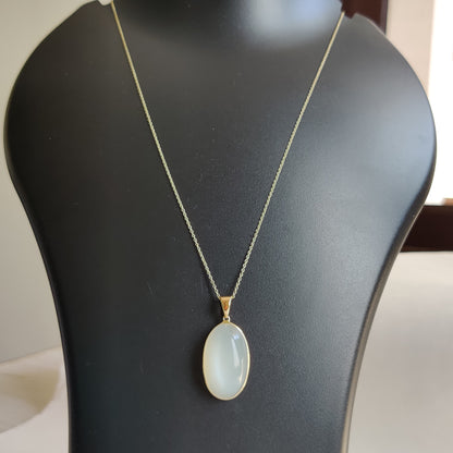 Natural White Moonstone Pendant, 14K Solid Yellow Gold White Moonstone Pendant, June Birthstone Pendant, Moonstone Jewelry, Christmas Gift