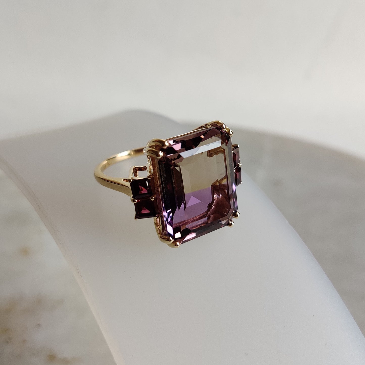 Natural Ametrine Garnet Ring, 14K Solid Gold Ametrine Ring, Ametrine Rhodolite Garnet Ring,  February November Birthstone, Ametrine Jewelry