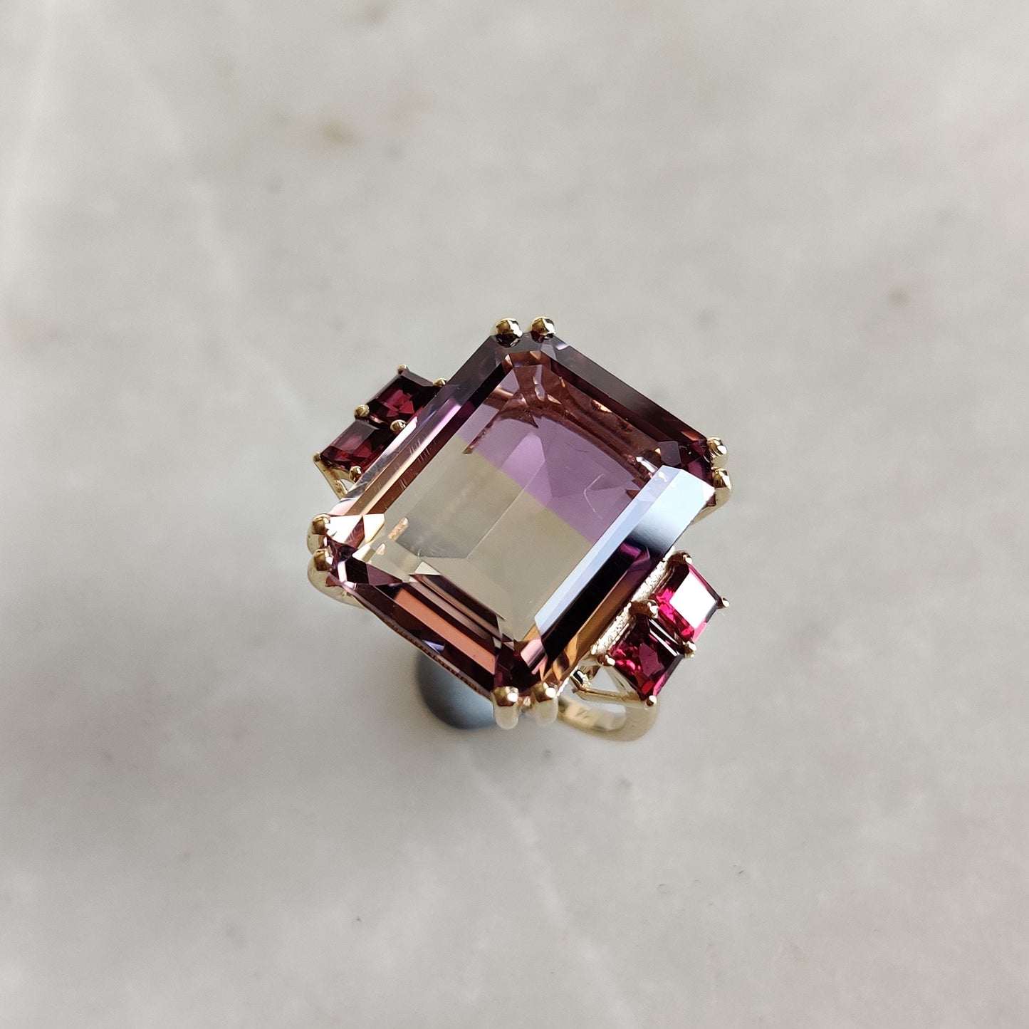 Natural Ametrine Garnet Ring, 14K Solid Gold Ametrine Ring, Ametrine Rhodolite Garnet Ring,  February November Birthstone, Ametrine Jewelry