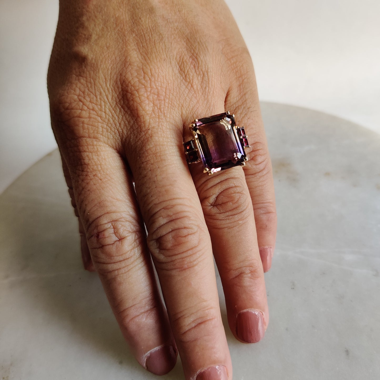 Natural Ametrine Garnet Ring, 14K Solid Gold Ametrine Ring, Ametrine Rhodolite Garnet Ring,  February November Birthstone, Ametrine Jewelry