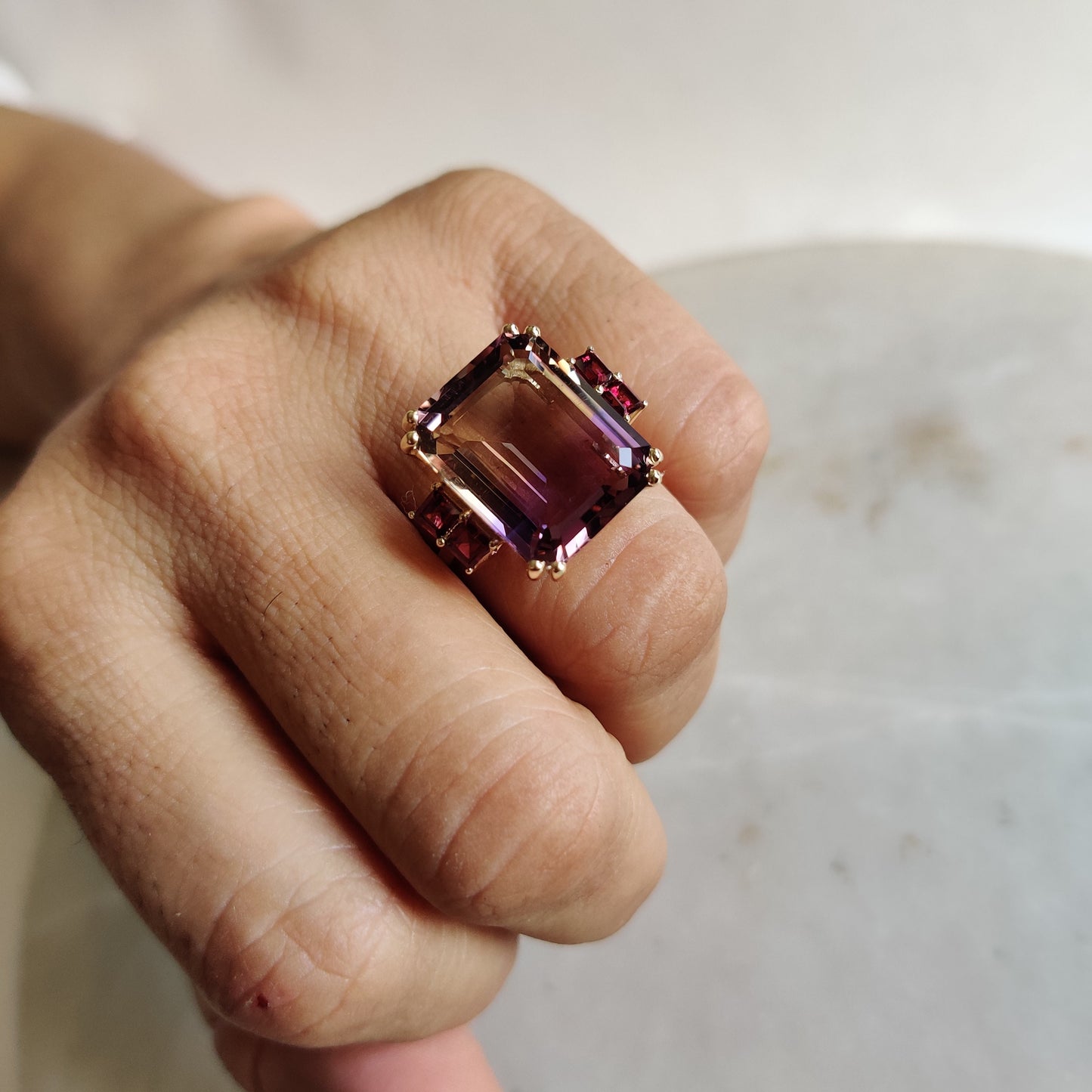 Natural Ametrine Garnet Ring, 14K Solid Gold Ametrine Ring, Ametrine Rhodolite Garnet Ring,  February November Birthstone, Ametrine Jewelry