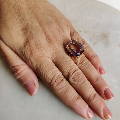 Natural Ametrine Garnet Ring, 14K Solid Gold Ametrine Ring, Ametrine Rhodolite Garnet Ring,  February November Birthstone, Ametrine Jewelry