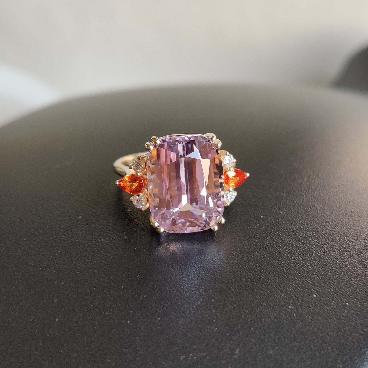 Natural Kunzite Diamond Sapphire Ring, 14K Gold Diamond Ring, Kunzite Diamond With Multi Sapphire Ring, Engagement Ring, October Birthstone