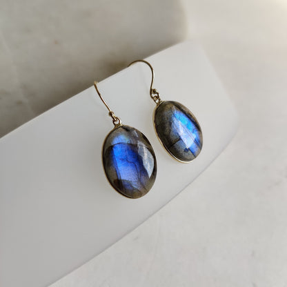 14K Gold Labradorite Earrings, Natural Labradorite Bezel Earrings, 14K Solid Gold Earring, November Birthstone, Drop Earring, Christmas Gift