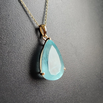 Natural Aquamarine Pendant, 14K Solid Yellow Gold Aquamarine Pendant, March Birthstone, Prong Pendent, Aquamarine Jewelry, Christmas Present