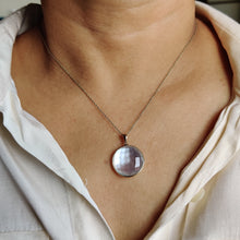 14K Solid Gold Natural Mother of Pearl Doublet Pendant , Round Briolette Quartz