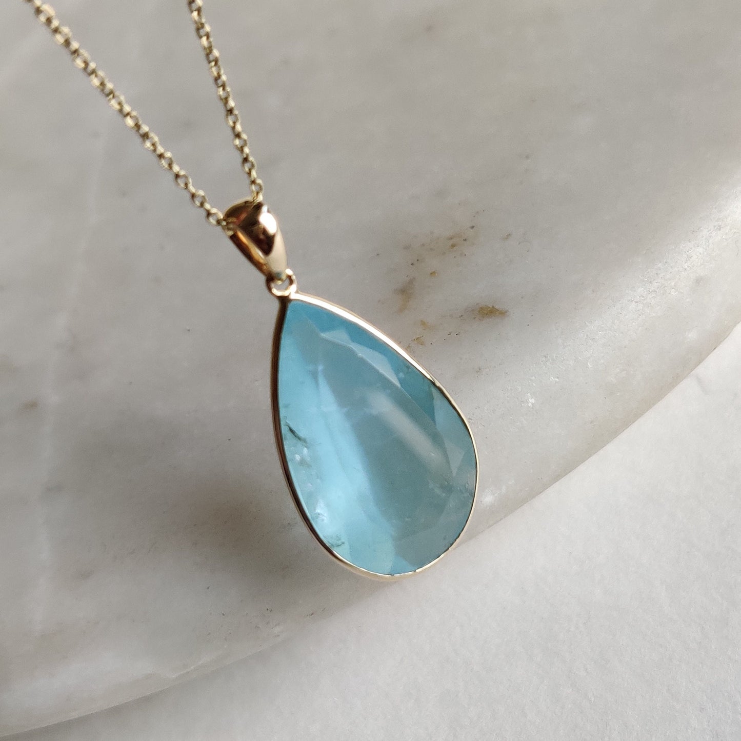 Natural Aquamarine Pendant, 14K Solid Gold Pendant Necklace, Solid Gold Pendant, March Birthstone, Aquamarine Jewelry, Christmas Gift