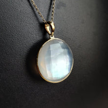 14K Solid Gold Natural Mother of Pearl Doublet Pendant , Round Briolette Quartz