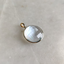 14K Solid Gold Natural Mother of Pearl Doublet Pendant , Round Briolette Quartz