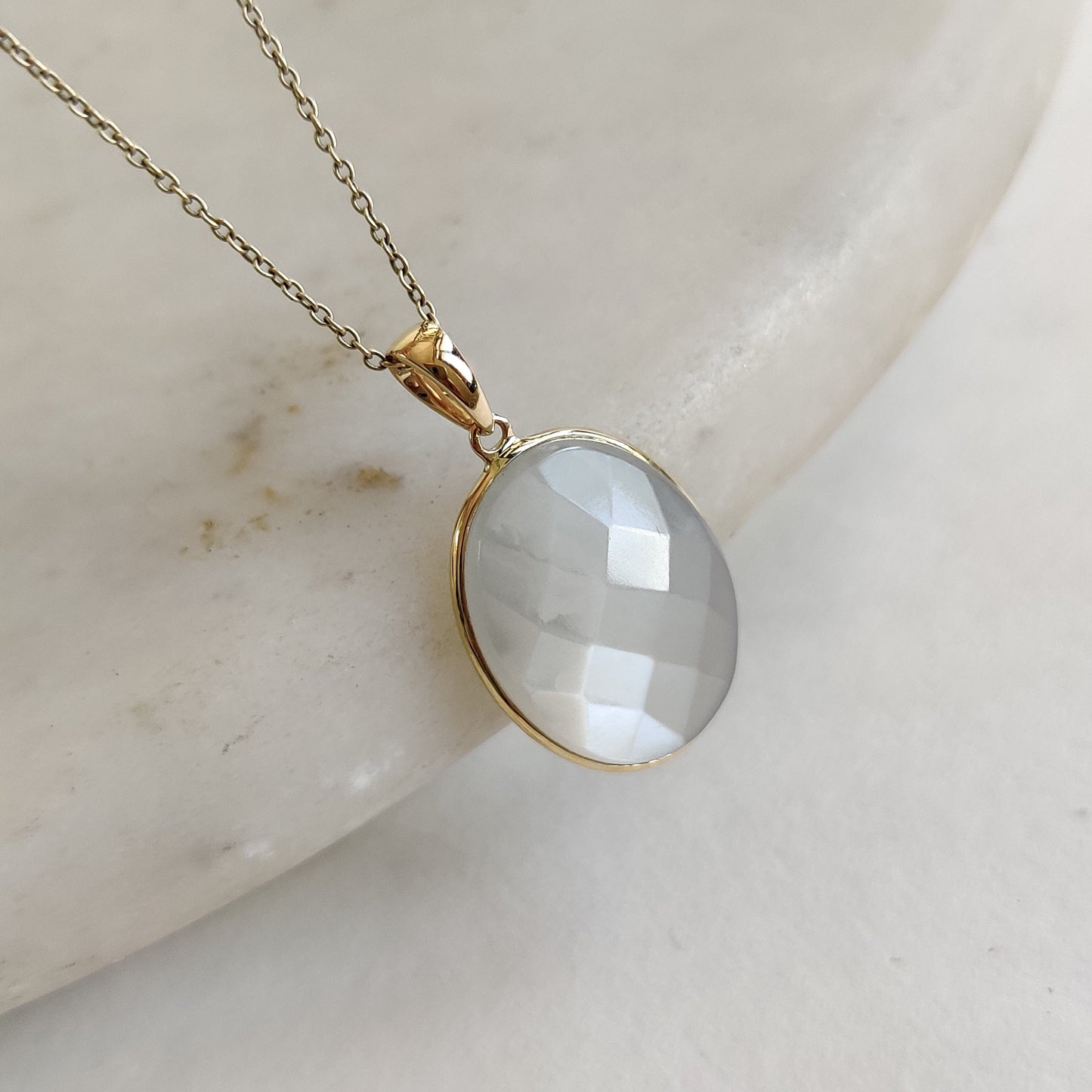 Natural White Moonstone Pendant, 14K Solid Yellow Gold Moonstone Pendant, June Birthstone Pendant, Christmas Present, Moonstone Jewelry