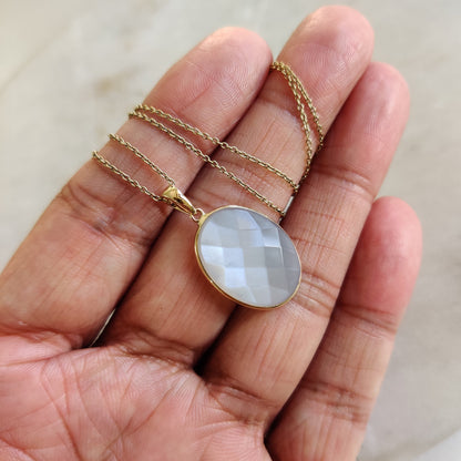 Natural White Moonstone Pendant, 14K Solid Yellow Gold Moonstone Pendant, June Birthstone Pendant, Christmas Present, Moonstone Jewelry