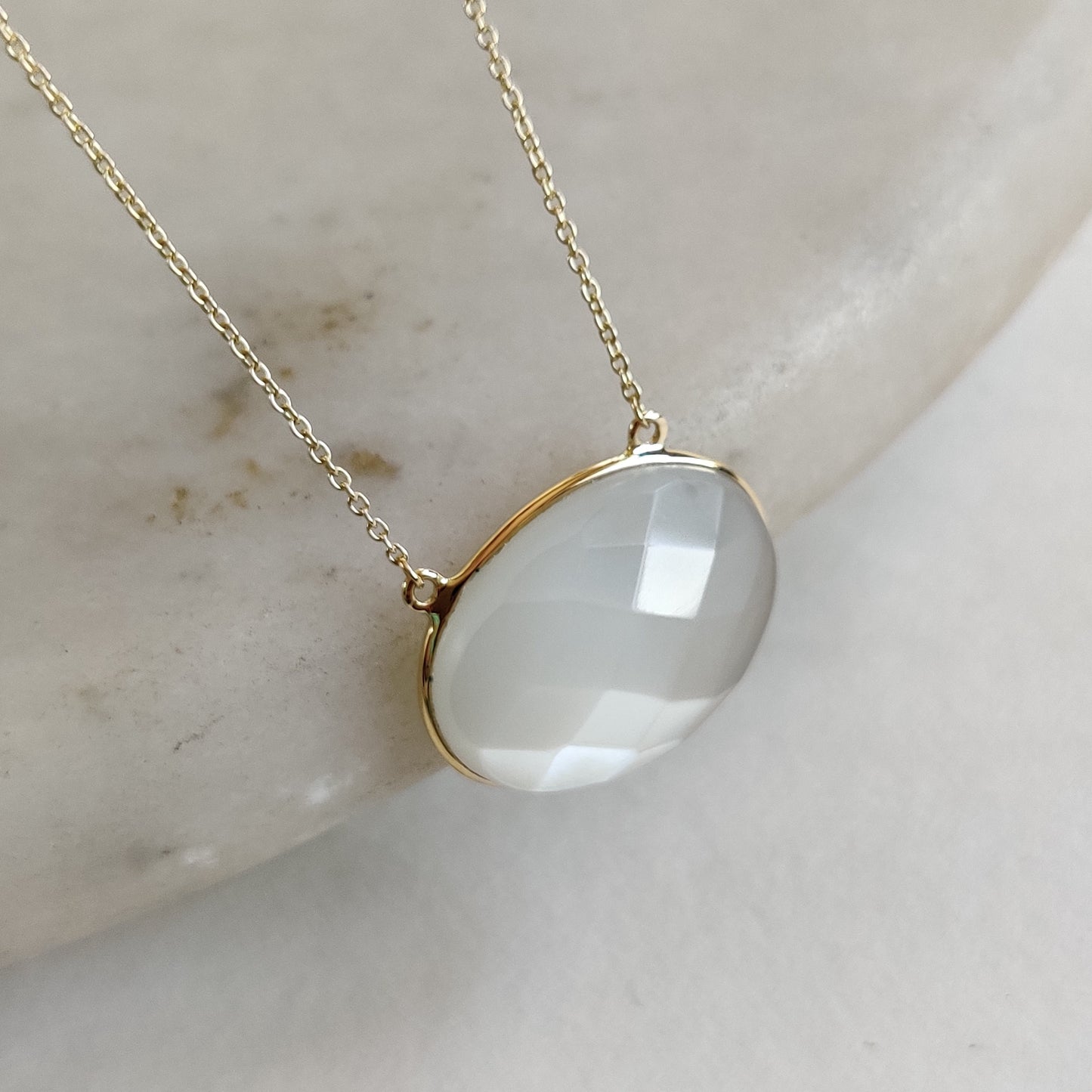 Natural White Moonstone Pendant, 14K Solid Yellow Gold Moonstone Pendant, June Birthstone Pendant, Christmas Gift, Moonstone Jewelry