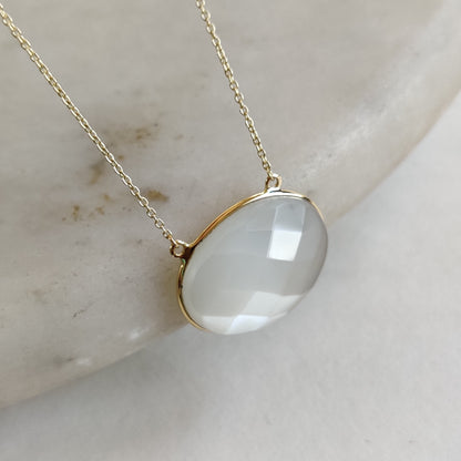 Natural White Moonstone Pendant, 14K Solid Yellow Gold Moonstone Pendant, June Birthstone Pendant, Christmas Gift, Moonstone Jewelry