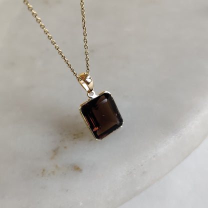 Natural Smoky Quartz Pendant, 14K Solid Yellow Gold Smoky Quartz Pendant, Solid Gold Octagon Pendant , June Birthstone, Christmas Gift