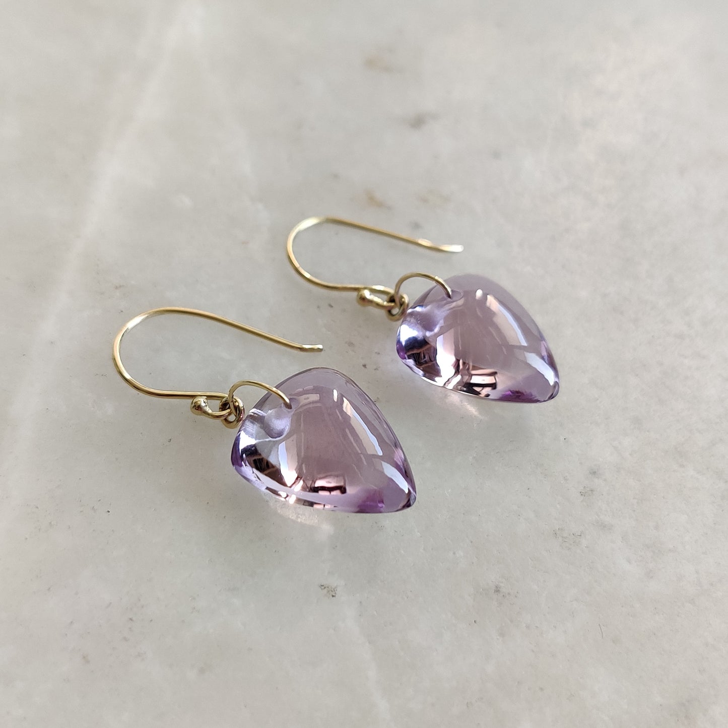 14K Gold Pink Amethyst Drill Earrings, Natural Amethyst Drop Earrings, 14K Solid Yellow Gold Earring, February Birthstone, Drill Earring